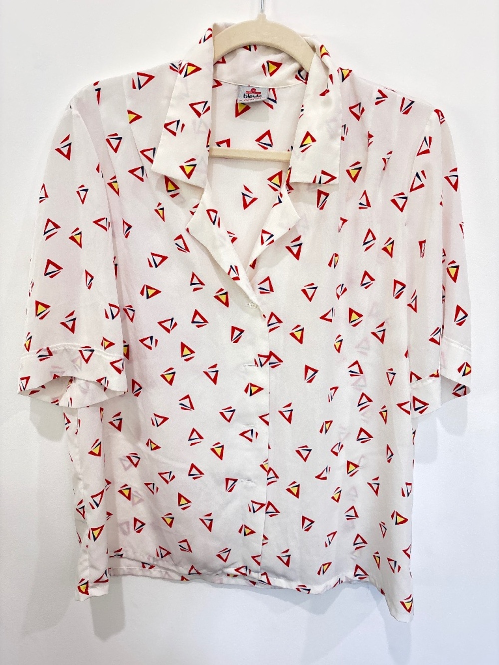 Vintage Bleyle White Geometric Triangle Button-Up Shirt Size 12